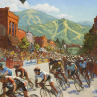 Bike Town Races 16x12in (sold)