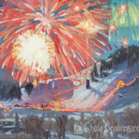 Ski Town Celebration II 18x24" (sold)